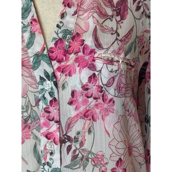 Kut From The Kloth Shirt Women XS‎ Pink Floral Sheer Jasmine Chiffon Button Down - Picture 7 of 14